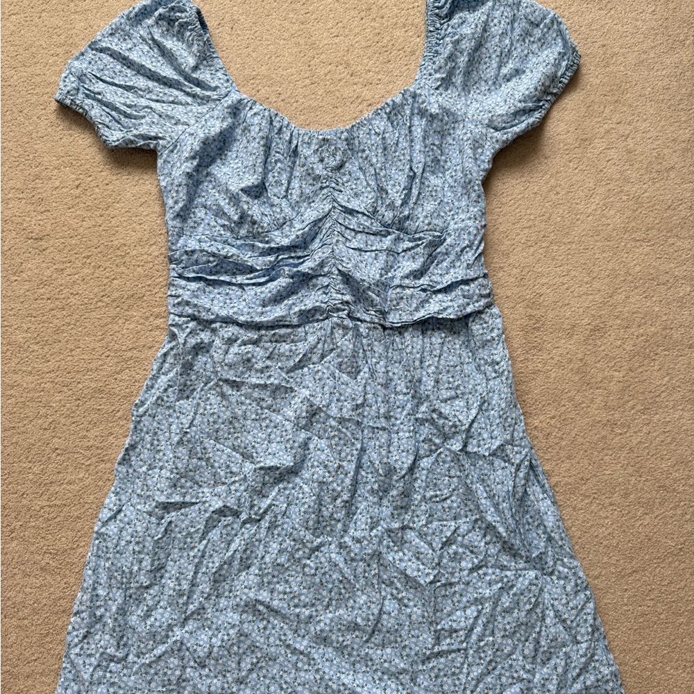 Blue Puff Sleeve Mini Sundress